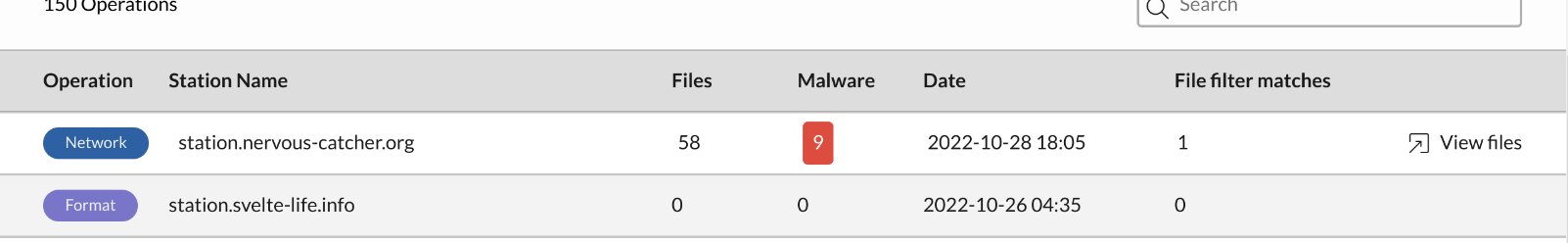 File filter match in a scan operation listing