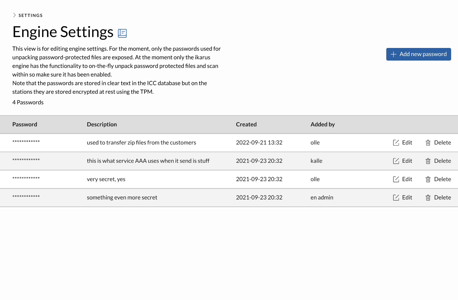 Password list view