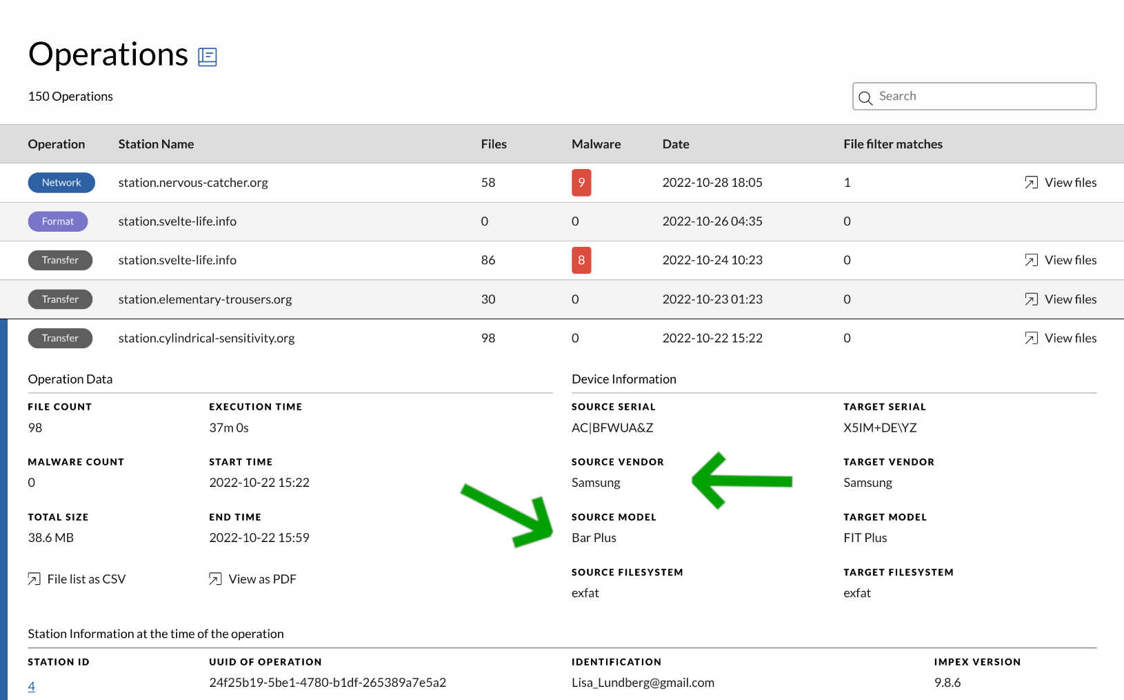 Device information from an operation