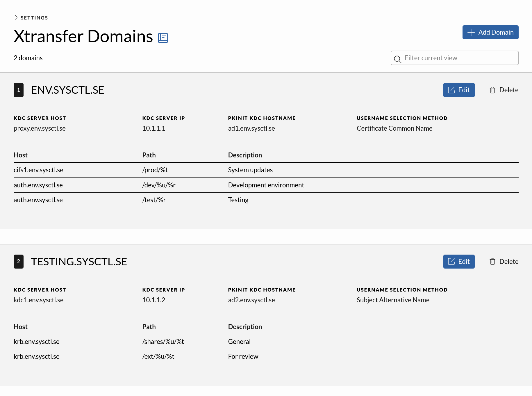 The Xtransfer configuration view