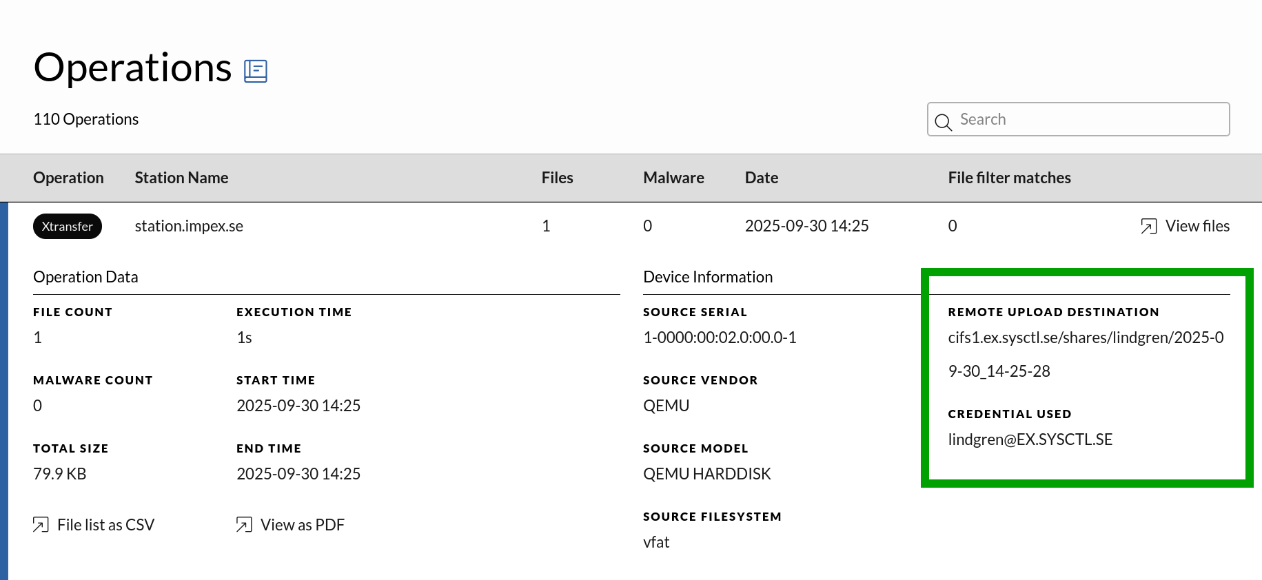 Example Xtransfer operation