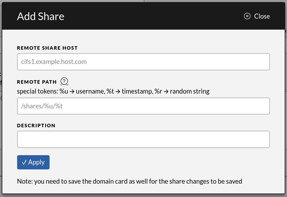The share configuration view
