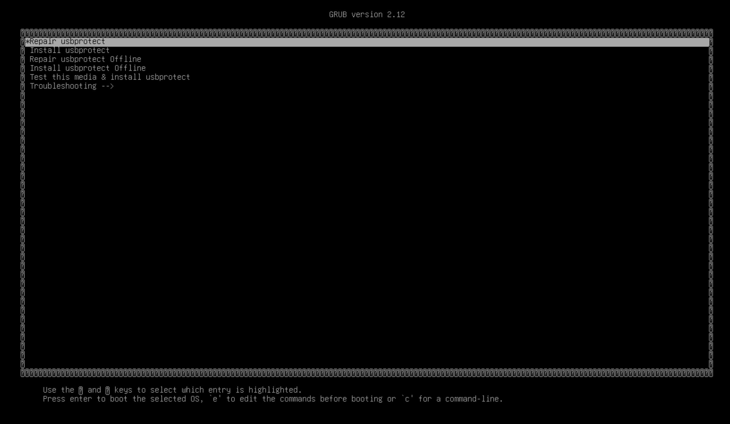 Boot menu with the repair option