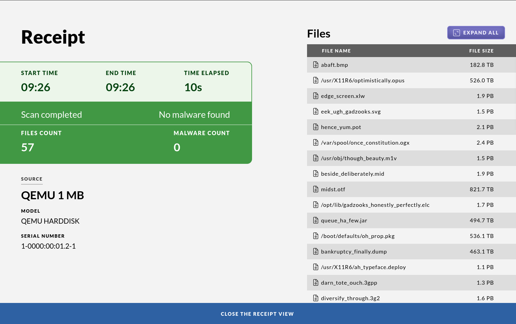 The summary screen