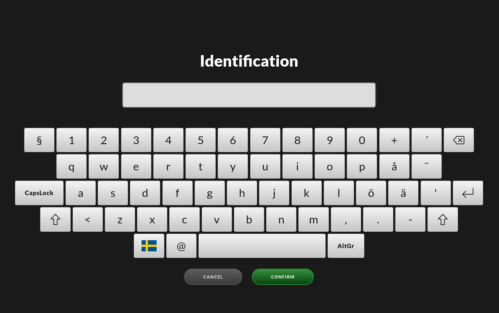 The identification screen