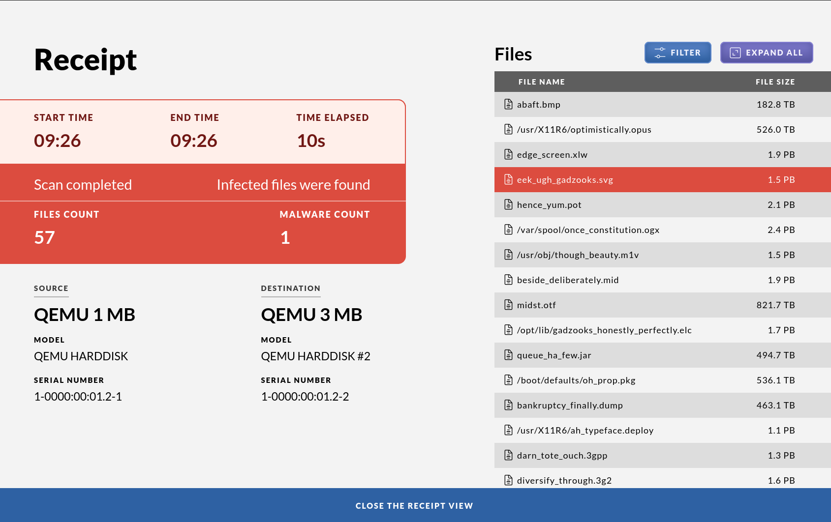 Screen when malware was detected