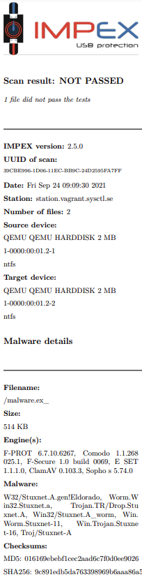 Receipt with info on scan where malware was found