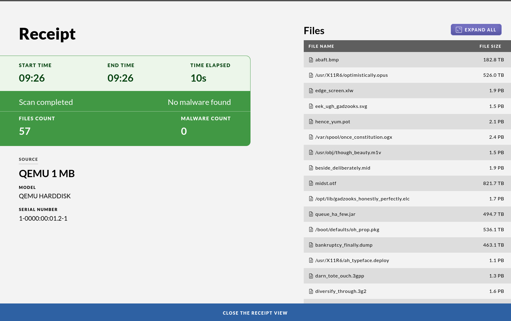 The summary screen