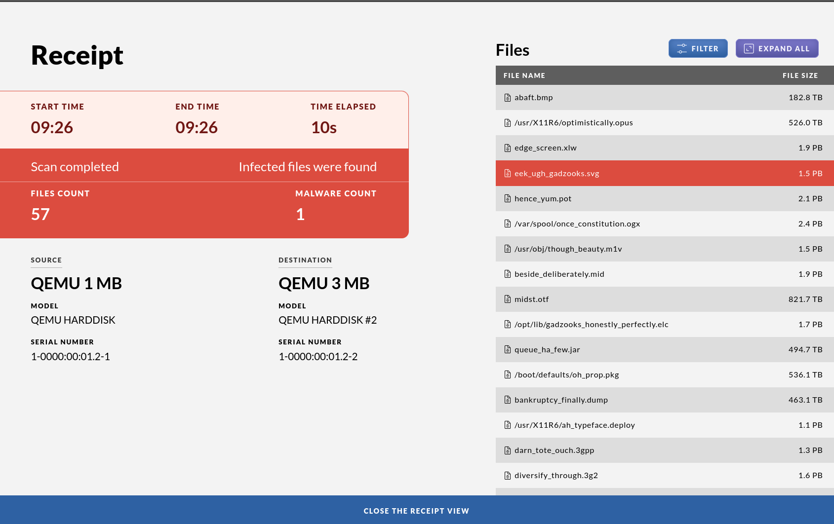 Screen when malware was detected