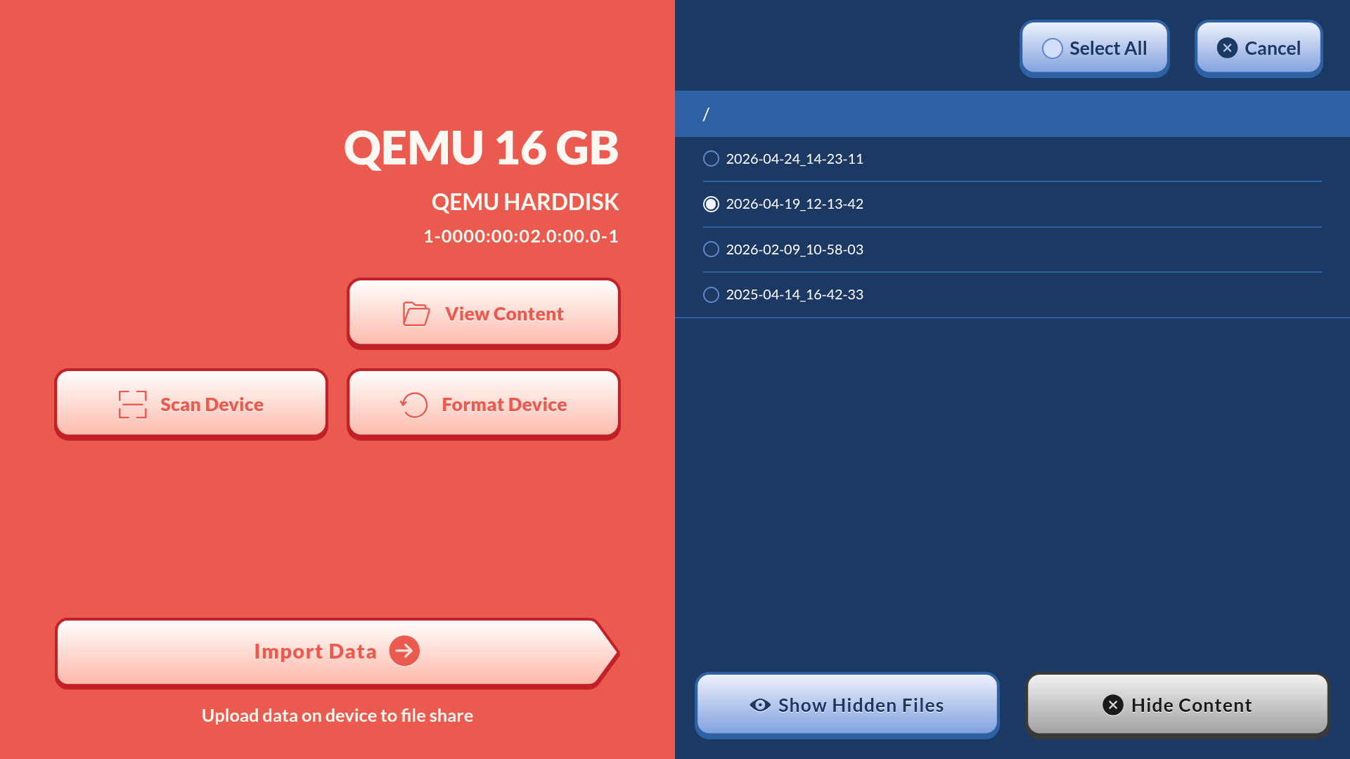Selecting files for export